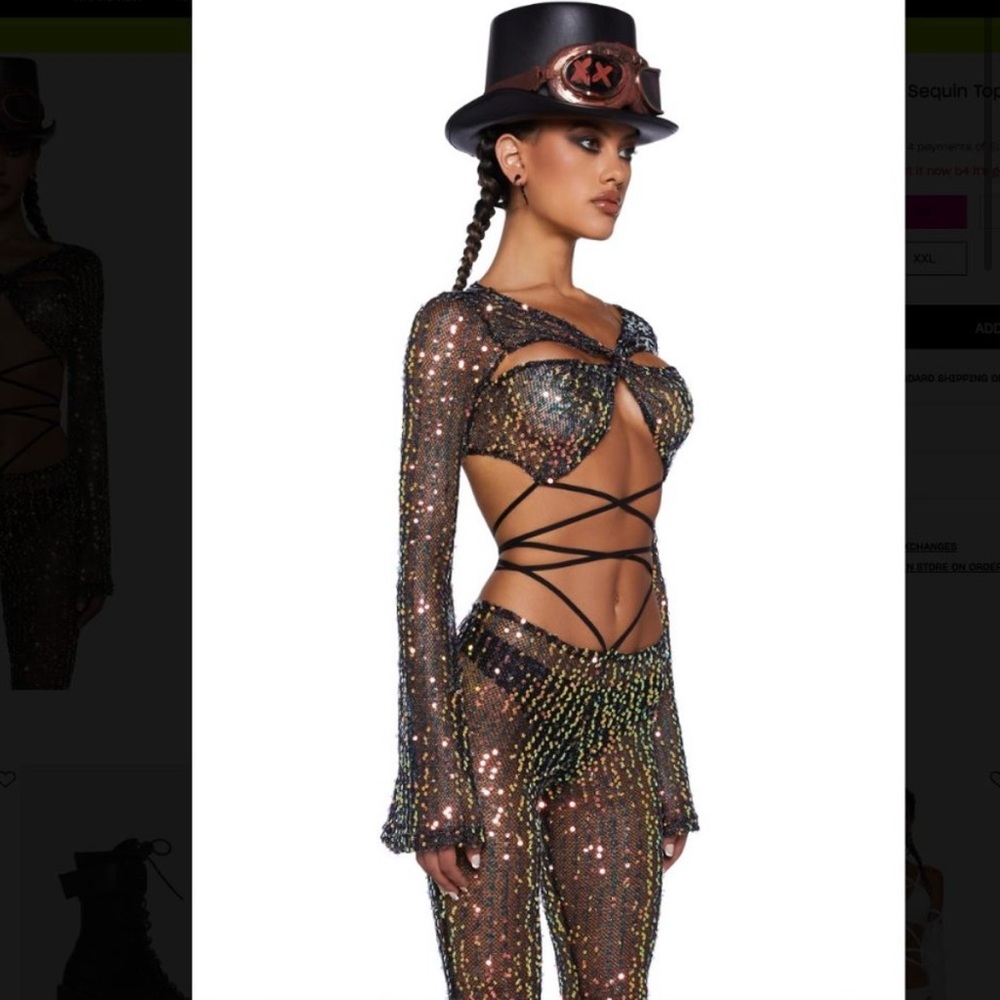Dolls Kill Sequin Mesh Crop Top - Multicolor - Picture 3 of 15